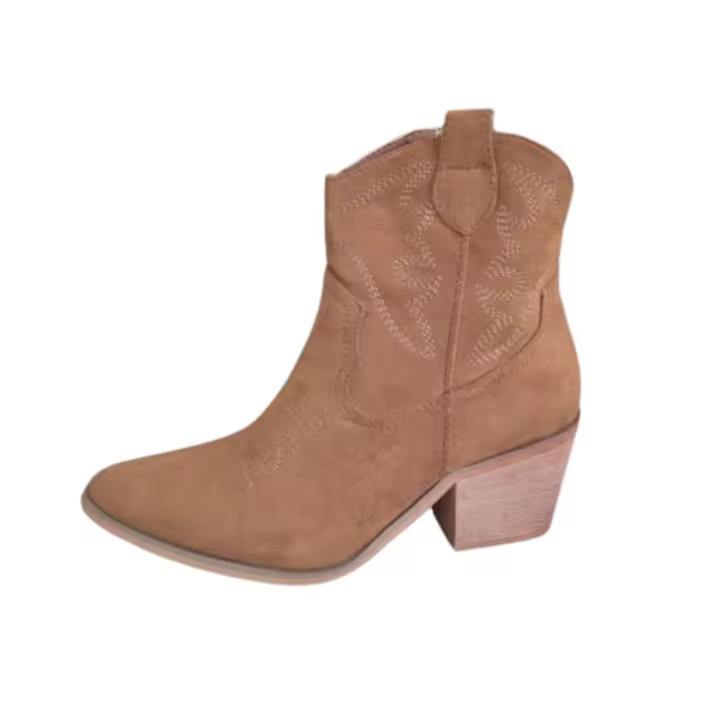 Botines de Mujer Cowboy, Estilo Campero con Tacón Medio Bajo Ancho, Marrón Camel Beige, Moda Casual Otoño Invierno - 1