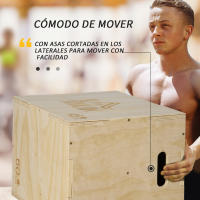 HOMCOM Caja Pliométrica de Madera 3 en 1 Caja de Salto con 2 Mango Hueco Entrenamiento de Fuerza en Casa Oficina Gimnasia CrossFit Carga 120 kg Madera Natural - details 4
