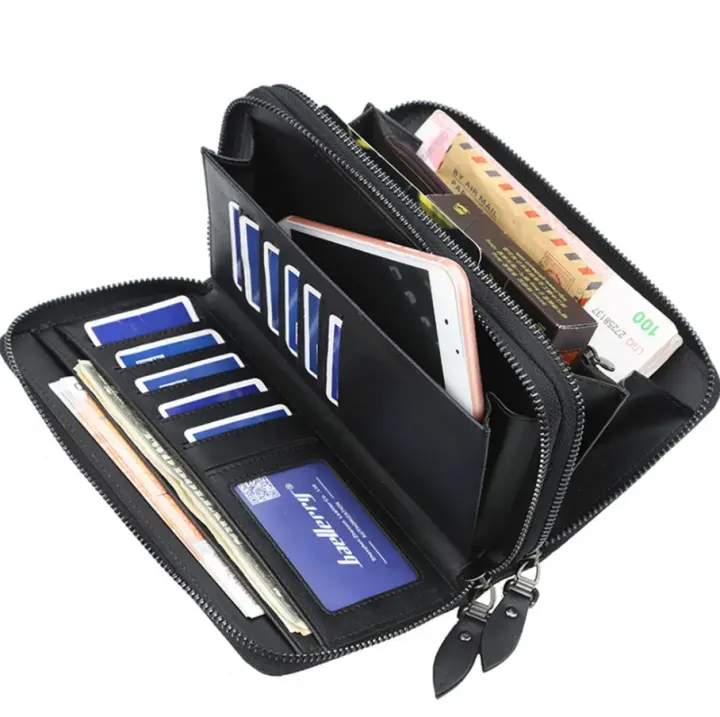 Baellerry-cartera larga con doble cremallera para hombre, monedero masculino de gran capacidad, de alta calidad - 1