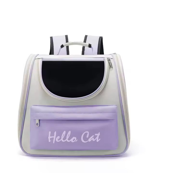 Mochila plegable tipo cápsula para mascotas, transparente, transpirable y resistente al calor, ideal para viajes, senderismo y acampada (morado). - 1