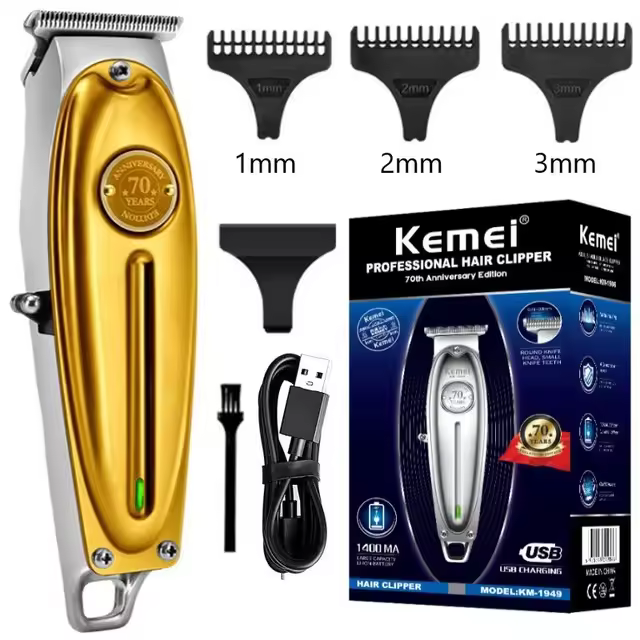 Cortadora de pelo profesional KM-1949, eléctrica e inalámbrica para hombres, con cuchilla en forma de T y grabado. - 1