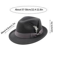 Sombrero Fedora Clásico Para Hombres Color Sólido Con Decoración De Pluma Estilo Elegante Para Caballeros Adecuado Para Fiestas Y Salones De Baile - details 9