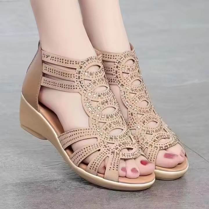 Sandalias de cuña baja para mujer,puntera abierta, zapatos de vestir a la moda para mujer en la noche de baile nupcial - 1