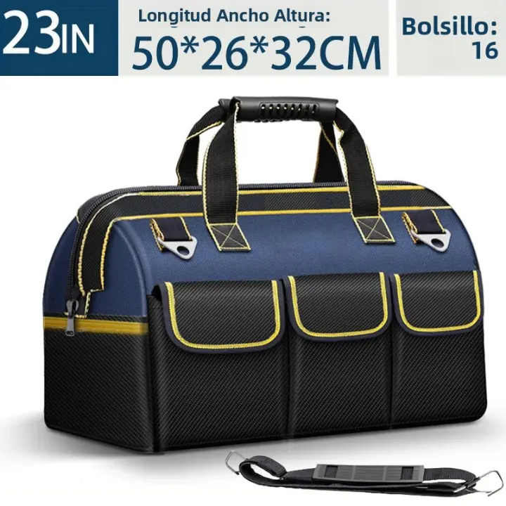Bolsa De Herramientas Multifuncional De 23 Pulgadas Capacidad Grande Resistente Al Agua Y Al Desgaste Con Múltiples Bolsillos Para Electricistas - 1