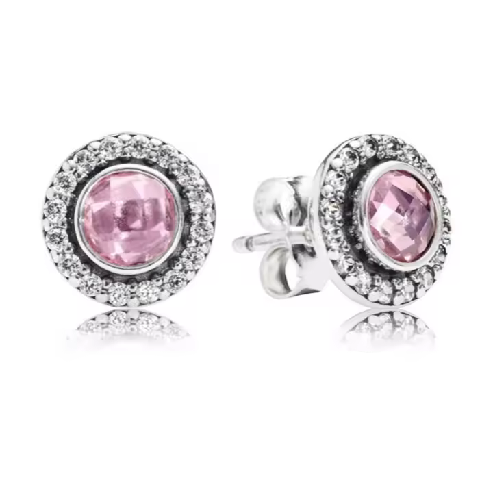 Pandora Pendientes Plata de Ley Redondos Rosa - 1