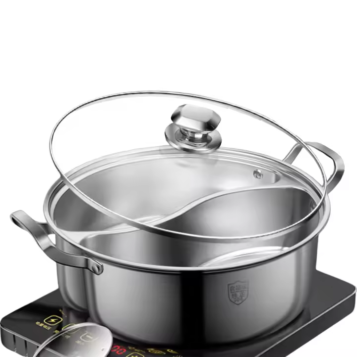 Olla con tapa de vidrio Almalux® con separación doble, acero inoxidable, Cocina dos platos diferentes al mismo tiempo – para cocina de inducción, gas, etc - 1