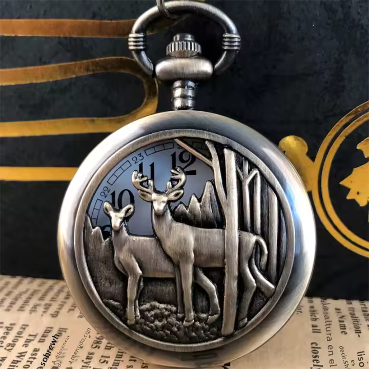 Reloj De Bolsillo Cuarzo Vintage Con Serie De Ciervos En El Profundo Bosque Regalo De Moda Casual Para Hombres Y Mujeres Accesorios De Ropa Reloj De Pared - 1