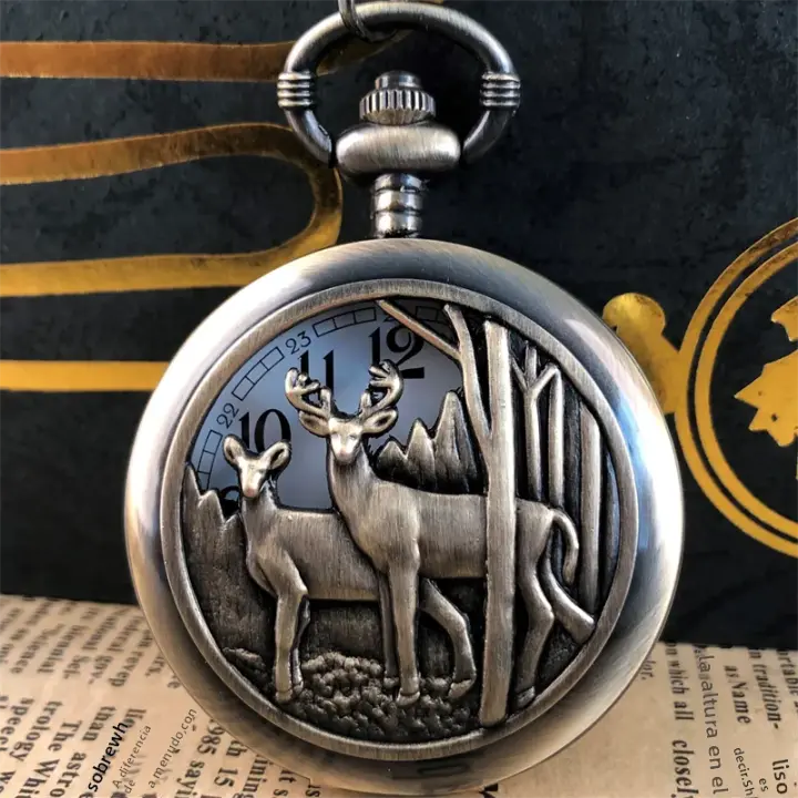 Reloj De Bolsillo Cuarzo Vintage Con Serie De Ciervos En El Profundo Bosque Regalo De Moda Casual Para Hombres Y Mujeres Accesorios De Ropa Reloj De Pared - 1