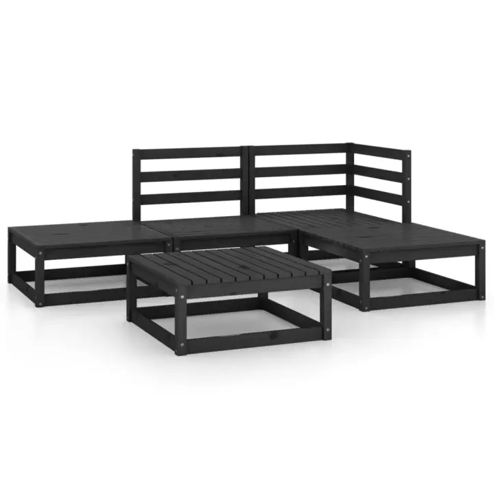 vidaXL Juego de muebles de jardín 5 piezas negro madera maciza de pino - 1
