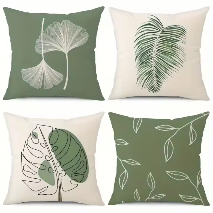 4 unidades hoja verde y escandinavo flor Cojines Tapas, Lino Almohadas Tapas para dormitorio sofá Decoración - 1