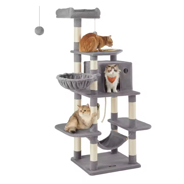 FEANDREA Árbol para Gatos, Torre de Juego 164 cm, Gris Antracita/Gris ClaroFEANDREA Árbol para Gatos, Torre de Juego 164 cm, Gris Antracita/Gris Claro/Beige - 1