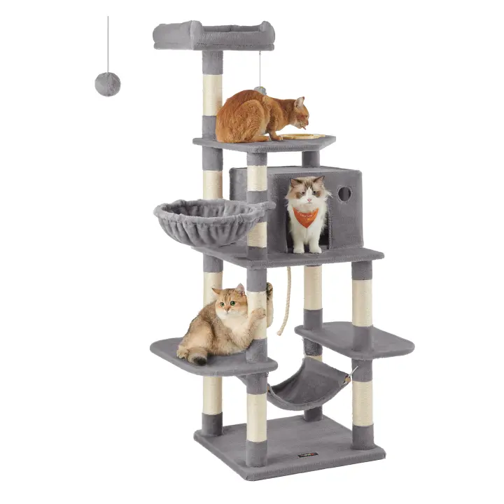 FEANDREA Árbol para Gatos, Torre de Juego 164 cm, Gris Antracita/Gris ClaroFEANDREA Árbol para Gatos, Torre de Juego 164 cm, Gris Antracita/Gris Claro/Beige - 1