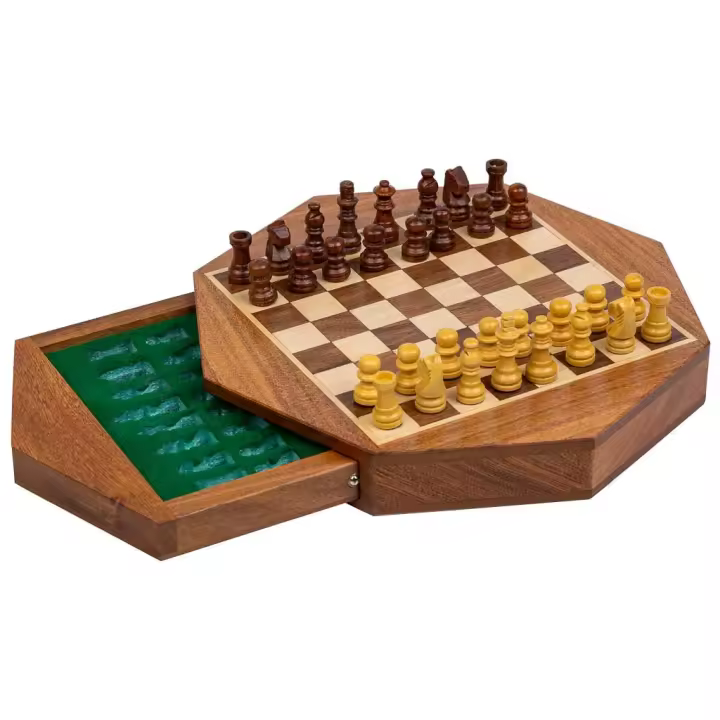 WANDERLUST DECO Ajedrez magnético con Cajón para piezas de madera marrón d22.5x5h cm cm - 1