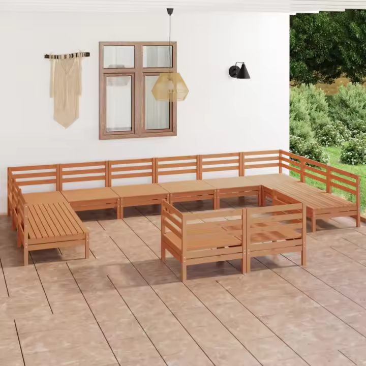 vidaXL Juego muebles de jardín 12 pzas madera maciza pino marrón miel - 1
