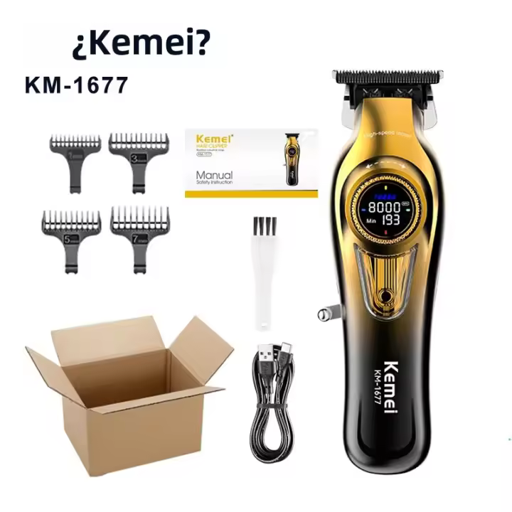 Cortador De Pelo Eléctrico Kemei KM1677 Para Hombres Con Base De Carga Máquina De Corte Profesional De Pelo Incluye 5 Piezas De Tamaño Diferente Tiempo De Carga Rápida Y Batería Duradera - 1
