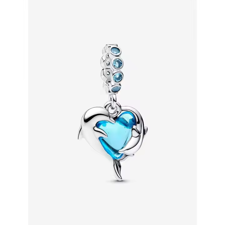 Pandora - Charm de Delfín de cristal de Murano Azul-Verano oceánico-Novedadad - 1