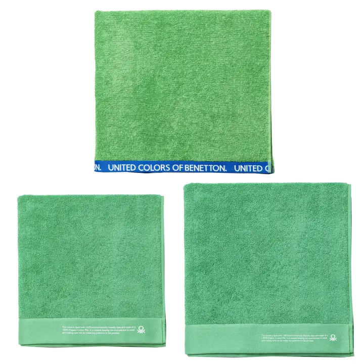 Juego de 3 toallas 70x140 + 90x150 + 90x160cm algodón orgánico 450gsm verde benetton - 1
