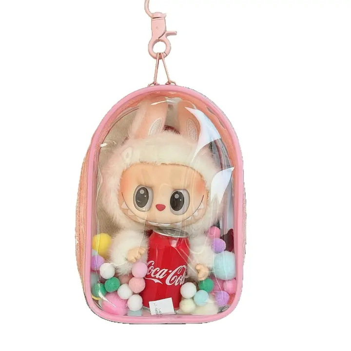 Mochipa transparente para mini muñecas Labubu, ideal para guardaros laveros Labubu, incluye pañero y Plush. - 1