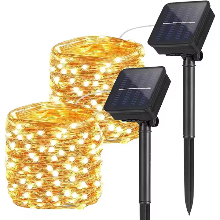 2 Piezas Guirnaldas Luces Exterior Solar, 12M 100 LEDs Luces de jardín de hadas Impermeables, Cadena de Luces Solares, Luz de - 1