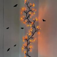 Cadena De Luces De Calabaza De Halloween 54LEDs Impermeables Vinillo Negro Flexible Árbol Lámpara Con Calabaza Para Decoración De Fiesta - details 2