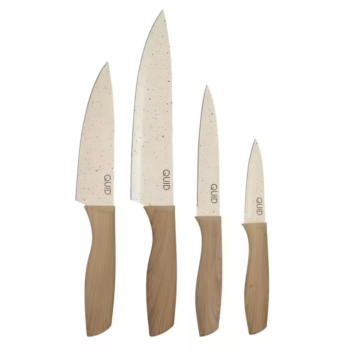 QUID ASTRAL Set 4 Cuchillos Cocina Acero Inoxidable 9-12.5-15-20CM Madera - 1