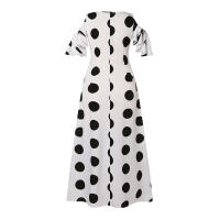 VONDA Vestido Largo Bohemio Verano 2024 Para Mujer Con Puntos Ruffles Estampado Casual V-cuello Hueco Manga Corta Maxi Ropa - details 5