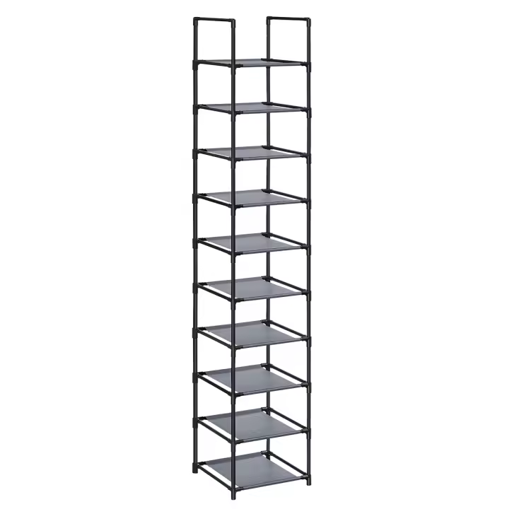 SONGMICS Zapatero, Organizador Zapatos,10 Baldas, Zapatero Abierto Estrecho, 33 x 33 x 173 cm, Marco de Metal, Estantes de Tela no Tejida, para Pasillo, Dormitorio, Negro/Gris - 1