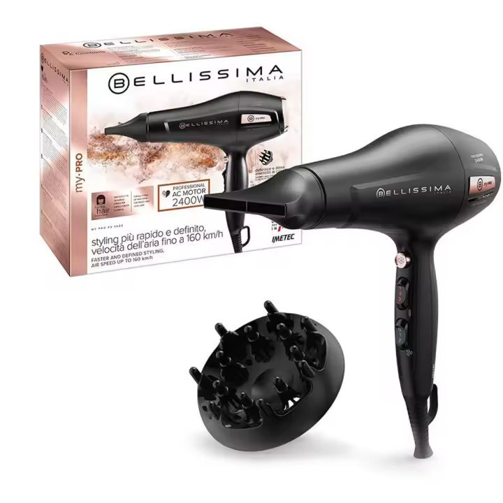 Bellissima My Pro P3 3400 - Secador de Pelo Profesional, 2400W, Rejilla de Cerámica, Tecnología de Iones, Difusor Incluido - 1