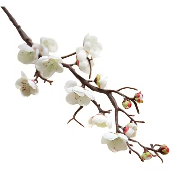 piezas de flores de ciruelo blancas artificiales de tallo largo de plástico, ramas de flores de cerezo de simulación, flores falsas de seda, flores de melocotón - 1