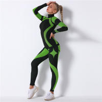 SSITO Conjunto Deportivo de manga Larga para Mujer, traje de Yoga, ropa de Cuello alto para Gimnasio, Top Short de Fitness, Leggings sin costura de DOT in Rayas, Nuevo, 2 Unidades/Set - details 8