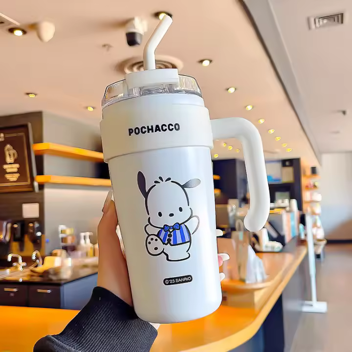 Botella Termo De Acero Inoxidable Sanrio Hello Kitty 860ml Con Palanca Para Bebidas Frías Y Caldas Kuromi Cinnamoroll Alta Capacidad - 1