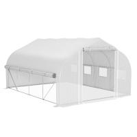 Outsunny Invernadero de Túnel 4x3x2 m Invernadero de Jardín con Puerta de Malla y 8 Ventanas Invernadero de Huerto con Techo Puntiagudo Persianas y Enrollables para Cultivos Plantas Verduras Blanco - details 0