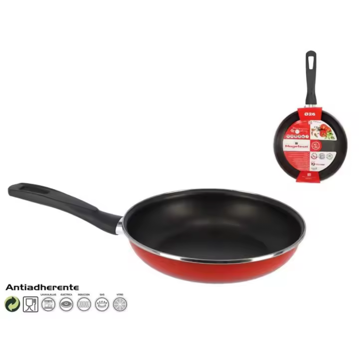 Sartén 18 ,20, 22,24,26, 28,30 y 32 cm Antiadherente Megafesa Maple Vitrificado en Rojo ,Compatible con Inducción y Lavavajas. Tamaños para Elegir. Enviado desde España - 1