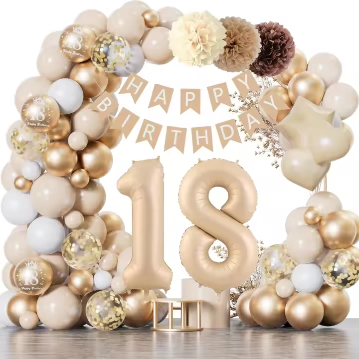 Decoration Anniversaire 18 ans, Arche Ballon Anniversaire 18 ans, Beige Or Ballon 18 ans Anniversaire Deco, Bannière Joyeux Anniversaire, Deco Anniversaire pour 18 ans Anniversaire Garçons Filles - 1