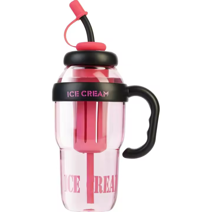 Botella de Agua Rosa with Mango y Paja, botellas de Agua grandes para Niños con tapa de paja y Paja, botella de Agua Deportiva de gimnasio de 34oz - 1