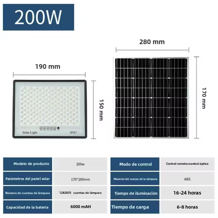 Lámpara Solar De Jardín LED Super Brillante Controlada Con Alta Potencia 100W 200W 300W Resistente Al Agua Para Exteriores Estilo Moderno - 1