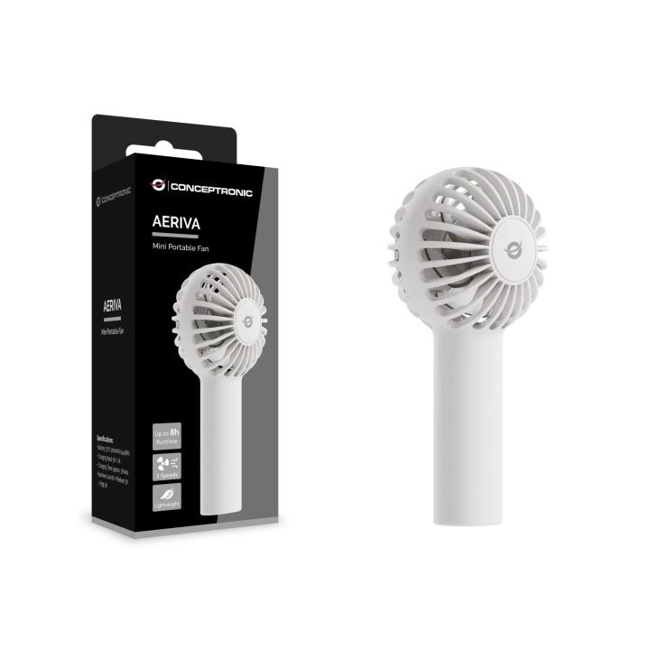 Conceptronic - Ventilador de mano AERIVA01W de 12,5 cm, blanco, con batería de 8 h y 3 velocidades para uso portátil… — oferta en Miravia