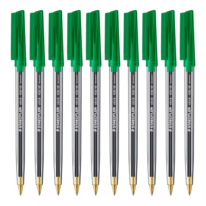 STAEDTLER - Set de 10 Bolígrafos Stick 430 de Punta Media Color Verde - 1