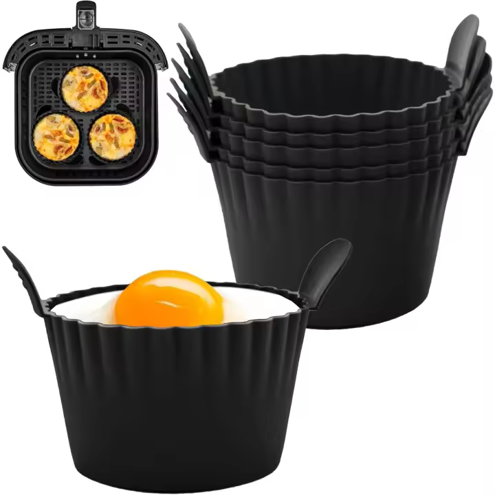 Accesorios para airfryer - 6 piezas - Forma de huevo - Bandeja de silicona - Sin BPA - Apto para todo tipo de airfryers - Color negro - 1