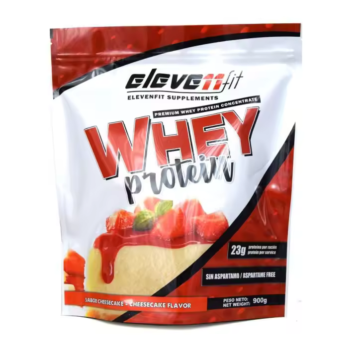 Eleven Fit Proteina Whey Pro, Concentrado de Suero / Aumenta Masa Muscular / BCAA's y Antioxidantes / Refuerza Huesos y Defensas / Bajo en Grasas y Carbohidratos, Sabor Tarta De Queso, 900GR - 1