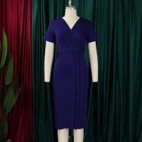 Vestido Elegante Para Oficina Para Mujer Con Cuello En V Manga Corta Cinturón Ajustado Recto Midi Formal Ropa De Negocios Para Mujer - details 16