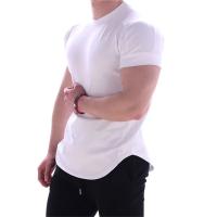Camiseta De Verano Para Hombre Alta Elasticidad Ajustada Rápida Secado Bajo Hem Curvado Camisetas Casuales De Color Sólido Para Fitness - details 4