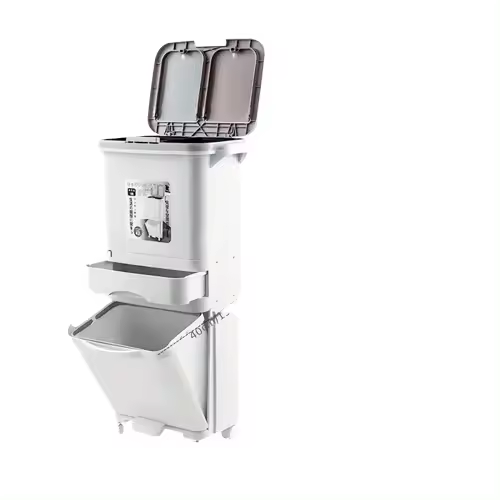 1pc Cubo de Basura Grande with Doble Compartero y Tapa Selladora de Olores - Pedal Sin Manos, Separación Húmeda/Seca, Cubo Rectangular de Plástico Duradero para Hogar & Oficina, No Necesita Electricidad, separador de Residuos Secos/Húmedos, Papelera Mod - 1