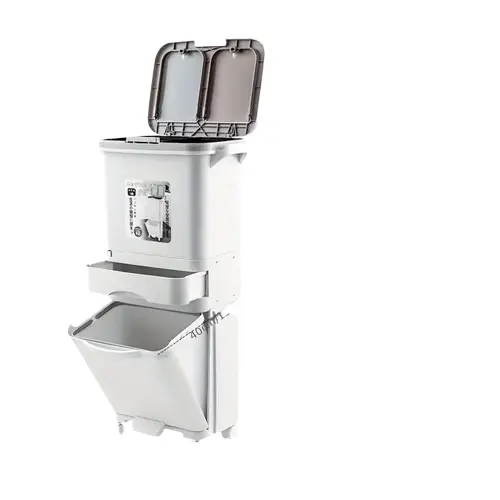 1pc Cubo de Basura Grande with Doble Compartero y Tapa Selladora de Olores - Pedal Sin Manos, Separación Húmeda/Seca, Cubo Rectangular de Plástico Duradero para Hogar & Oficina, No Necesita Electricidad, separador de Residuos Secos/Húmedos, Papelera Mod - 1