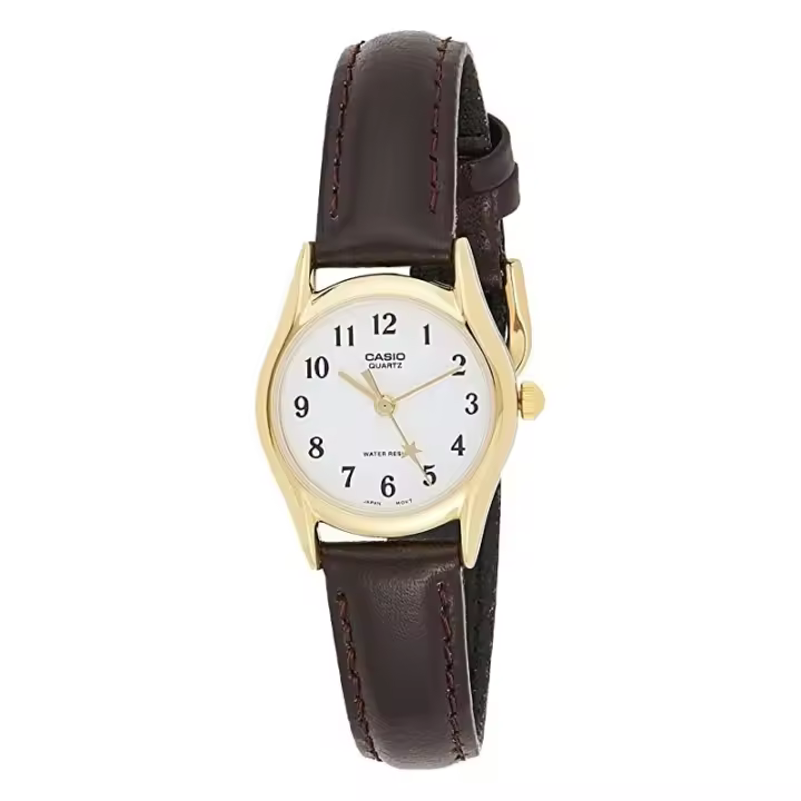 Reloj Casio señora LTP-1094Q-7B4R correa cuero marrón esfera blanca caja metálica dorada LTP1094Q7B4R - 1
