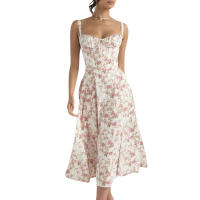 Vestido De Playa Para Mujer Con Estampado Floral Cuello Cuadrado Ajuste Frontal Y Abertura En Pierna Midi Polyester Sin Mangas Vestido De Noche - details 55