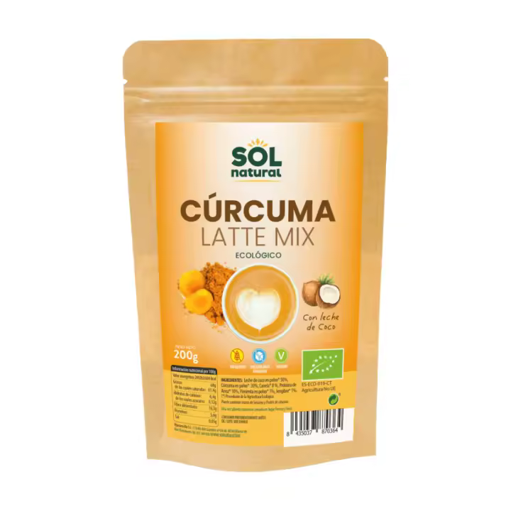 Sol Natural Cúrcuma Latte Mix Ecológico 200g – Antiinflamatorio, Sin Gluten y 100% Vegano - 1