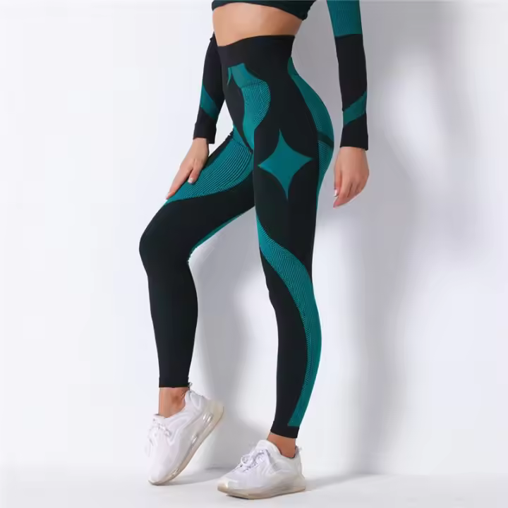 Pantalones deportivos sin costuras de energía de cintura alta de yoga polainas de rayas de punto gimnasio polainas de secado rápido pantalones de correr - 1