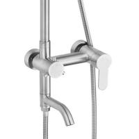 Columna de baño y ducha de acero inoxidable mate con grifo modelo Cenxi. Rociador efecto lluvia. Altura regulable | Suministros Castro - details 1