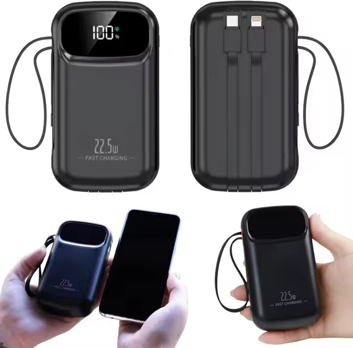 Bateria Externa Carga Rapida, 20000mAh- Marca NFMAXONE Power Bank Carga Rápida, con Cables USB y USB C, Batería Portatil para iPhone, con Cables Integrados, Compatible con Samsung iPad Macbook Negra. - 1